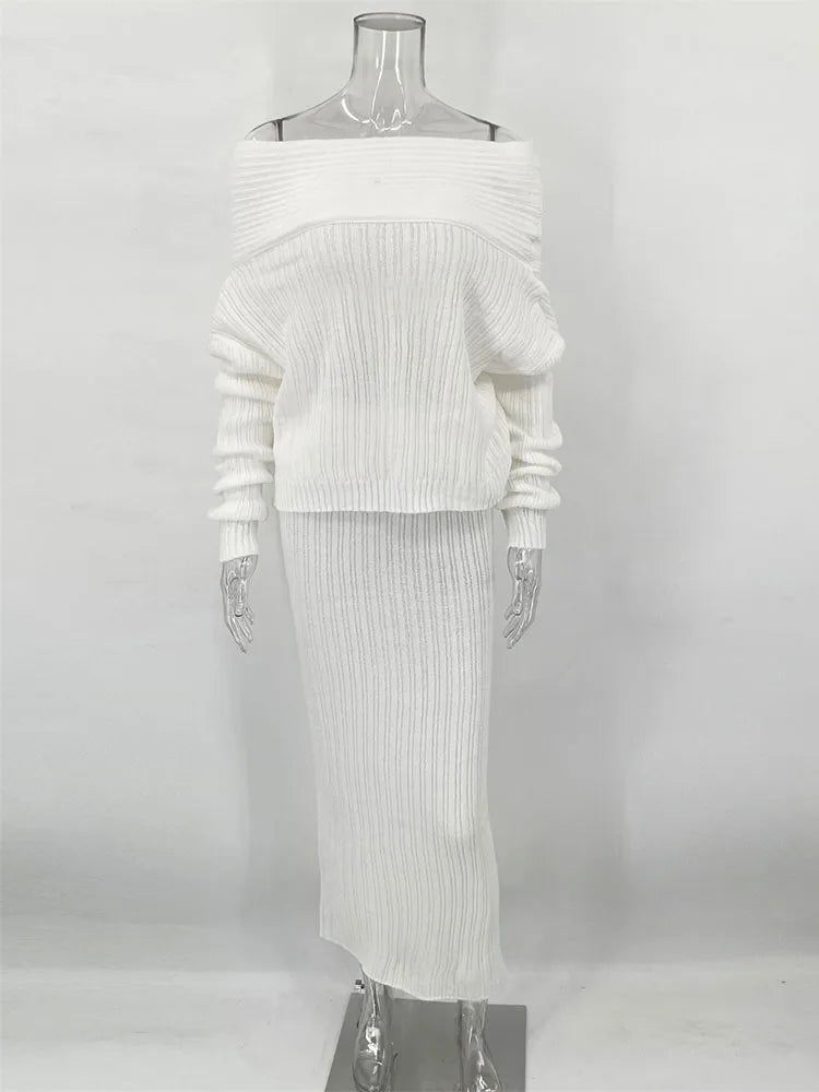 One-Shoulder Knit Skirt Set
