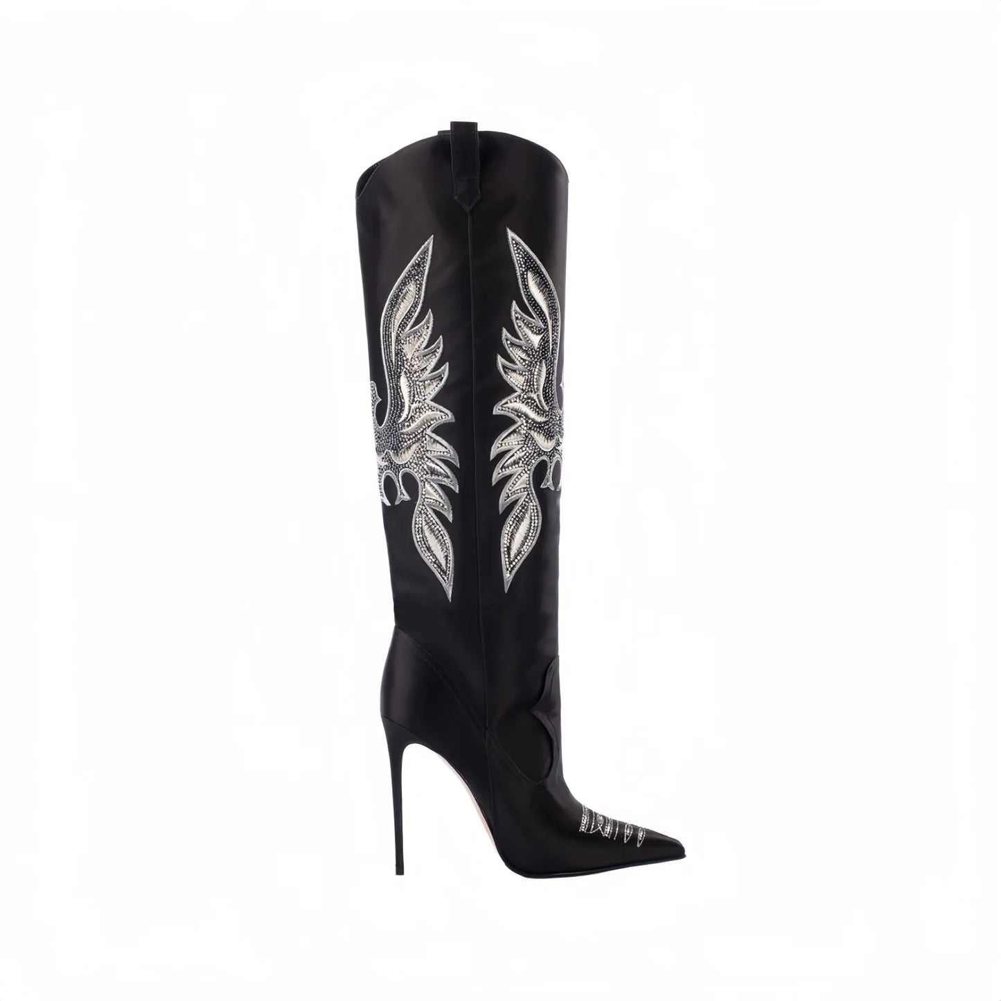 Retro Embroidered Rhinestone Knee High Cowboy Boots for Women