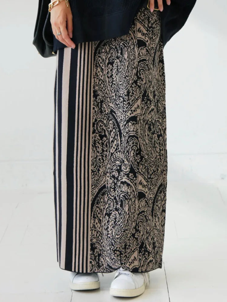 Gymystars Casual Autumn Two Piece Set Elegant Loose Striped Pullovers Column Knitting Skirts Fashion Trend Winter Skirts Suits