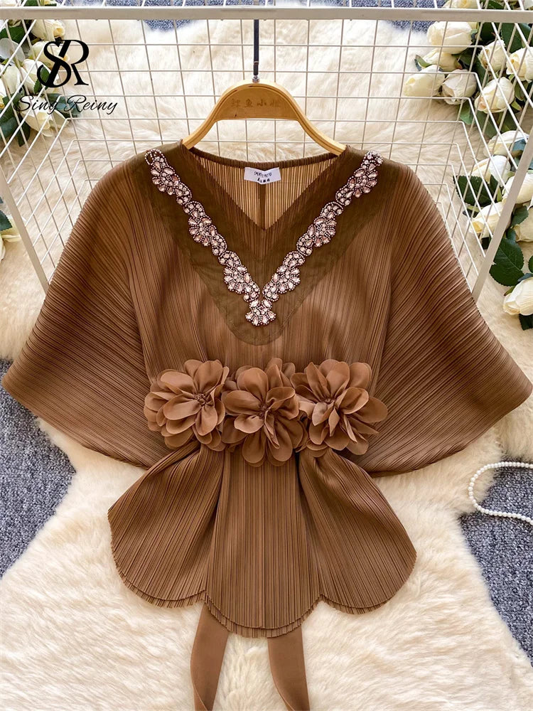 Diamond Embellished Batwing Sleeve Blouse for Women