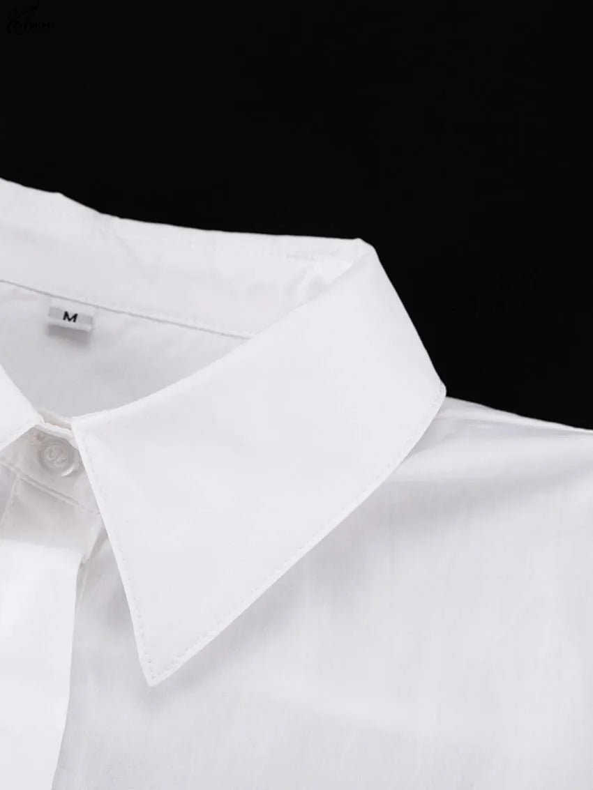 Oymimi Elegant White Cotton Dresses 2025 Woman Fashion Turn-Down Collar Half Sleeve Button Dress Casual Loose Mini Dress Female