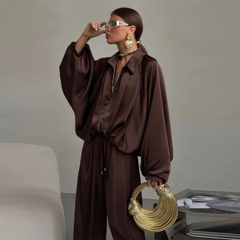 Autumn Casual Loose Relaxed Coat and Pants Set for Women