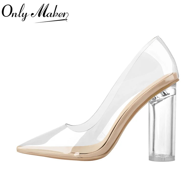 Clear Buckle Strap High Heel Pointed Toe Pumps for Women