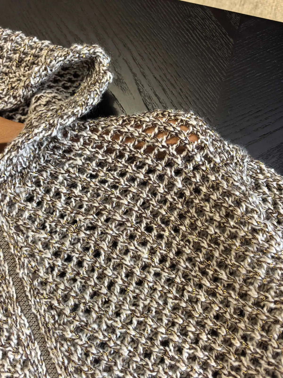 Sequined Hooded Knit Cardigan with Zipper for Women