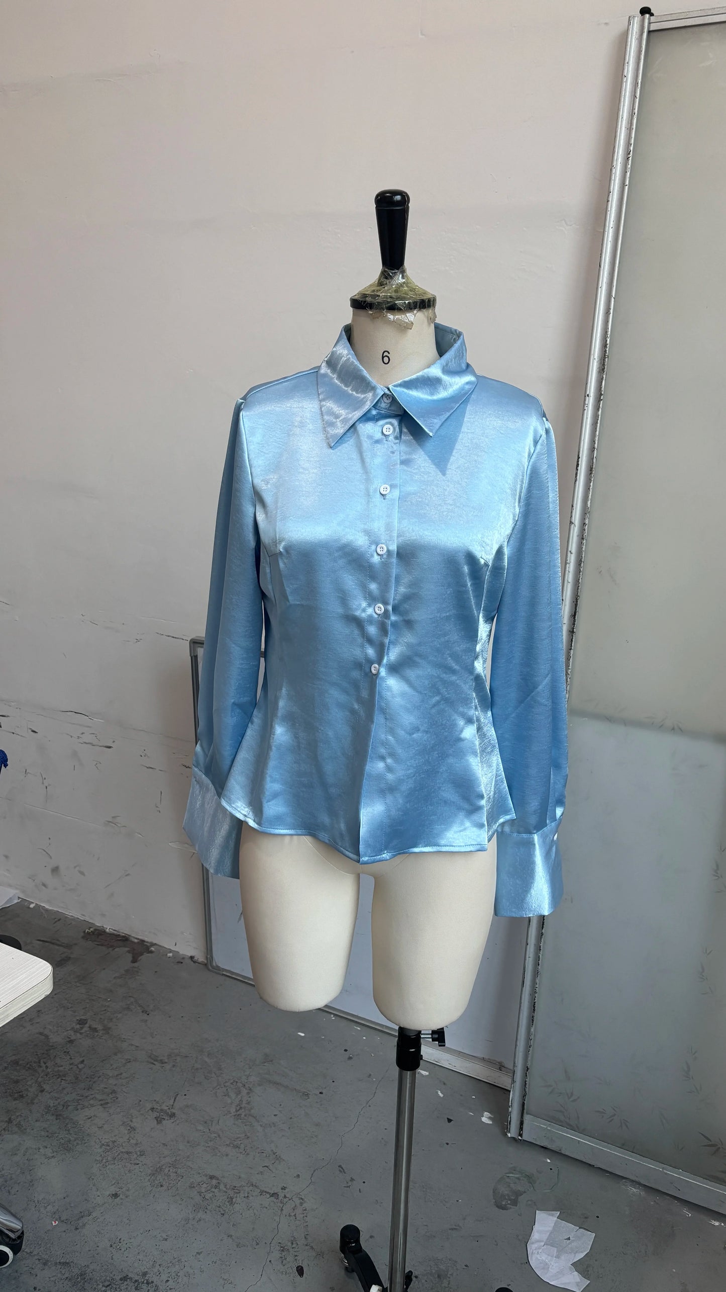 Chic Solid Ruffle Pleated Puff Sleeve Shirt for Women