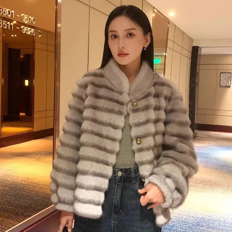 Faux Fur Coat for Women,Single Breasted Jacket,Thicken Warm,High Quality,Preppy Style, Female Clothes,New,Winter,2025
