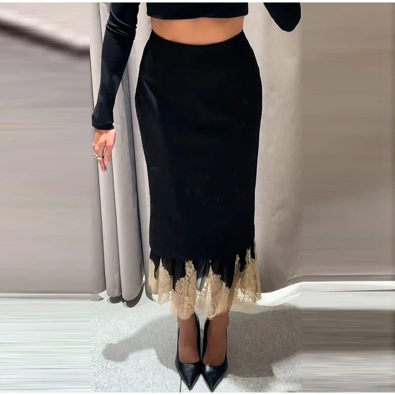 Lace Patchwork Women's Party Dress Loose High Waist Hip Package Long Dresses Female 2026 Spring Fashion Woman Evening Outwears