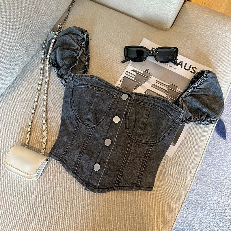 Slim Fit Off Shoulder Denim Shirt