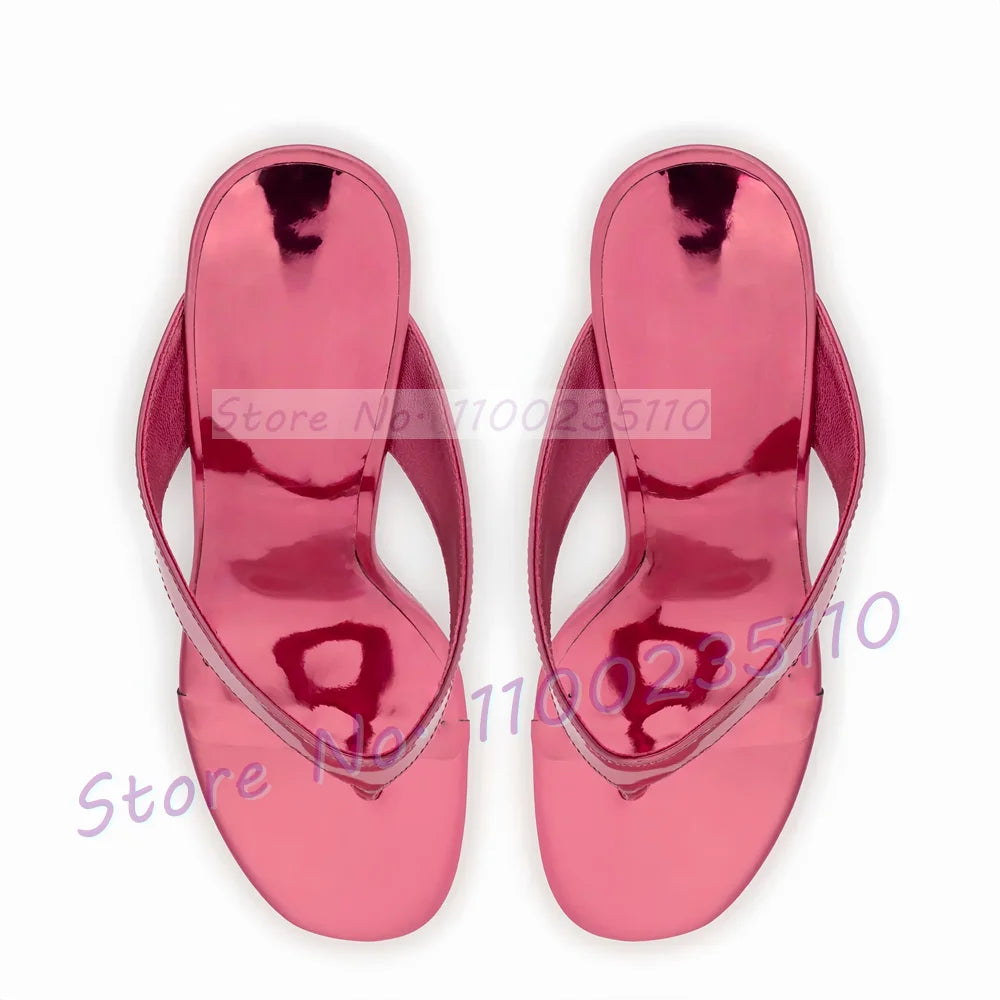 Glossy Patent Leather Thong Mules With Wedge Heel For Women