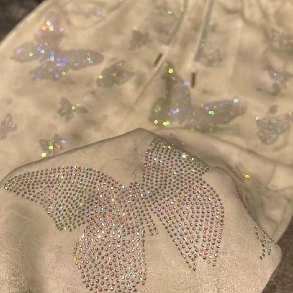 Sparkling Sequin Satin Wide Leg Casual Pants for Women