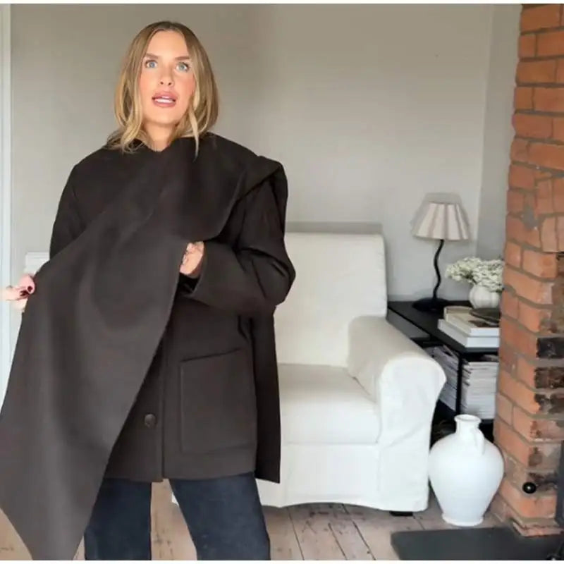Classic Long Trench Coat With Detachable Scarf for Women