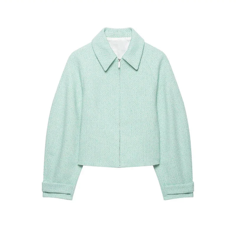 Chic Slim Fit Lapel Zipper Casual Short Coat for Women