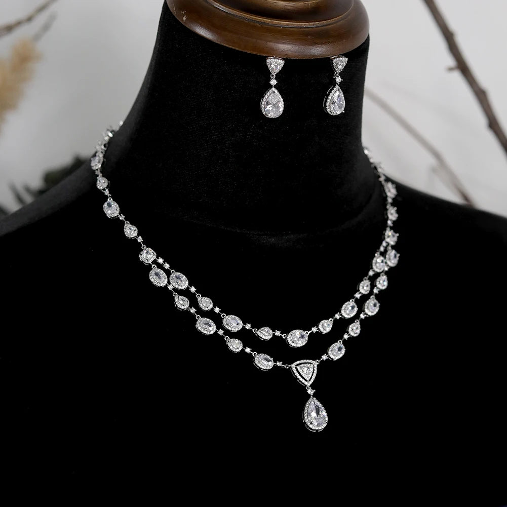 Transparent Water Drop Necklace And Earring Set For Women