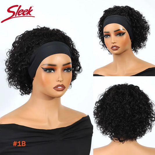 Glueless Jerry Curl Human Hair Headband Wig For Women