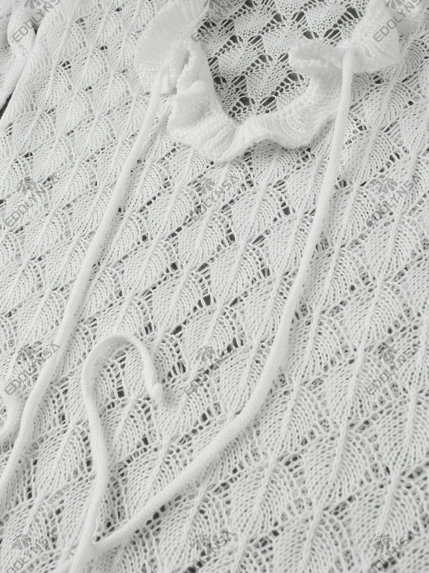 Sexy Frill Big V Neck Hollow Out Long Sleeve Maxi Dress Summer 2025 Feminine Swimwear Bikini Cover Up Women Holiday Outfits K221