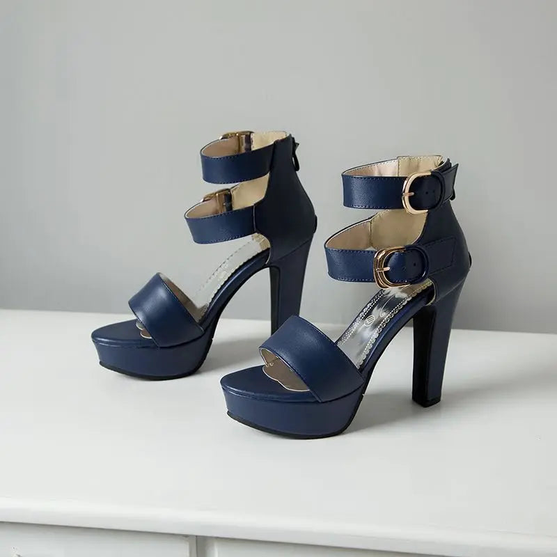 Chunky Platform Sandals with Zipper Buckles for Women