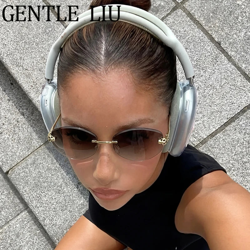 Gold Rimless Hexagon Sunglasses