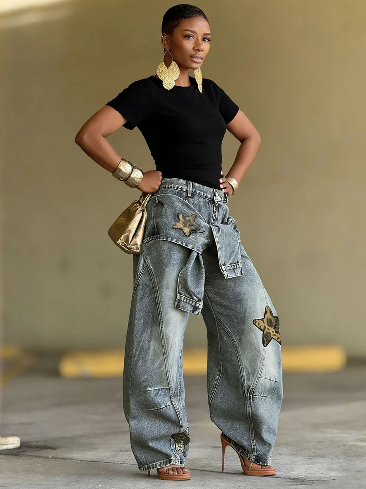 Loose Fit Vintage Washed Baggy Denim Jeans for Women