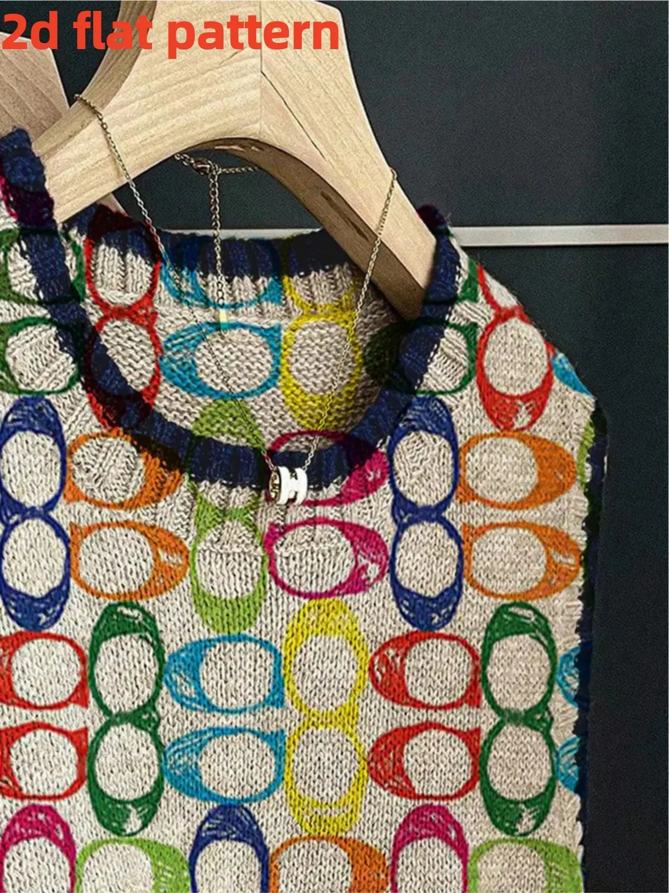 Digital Print Round Neck Four-Season Knit Vest for Women