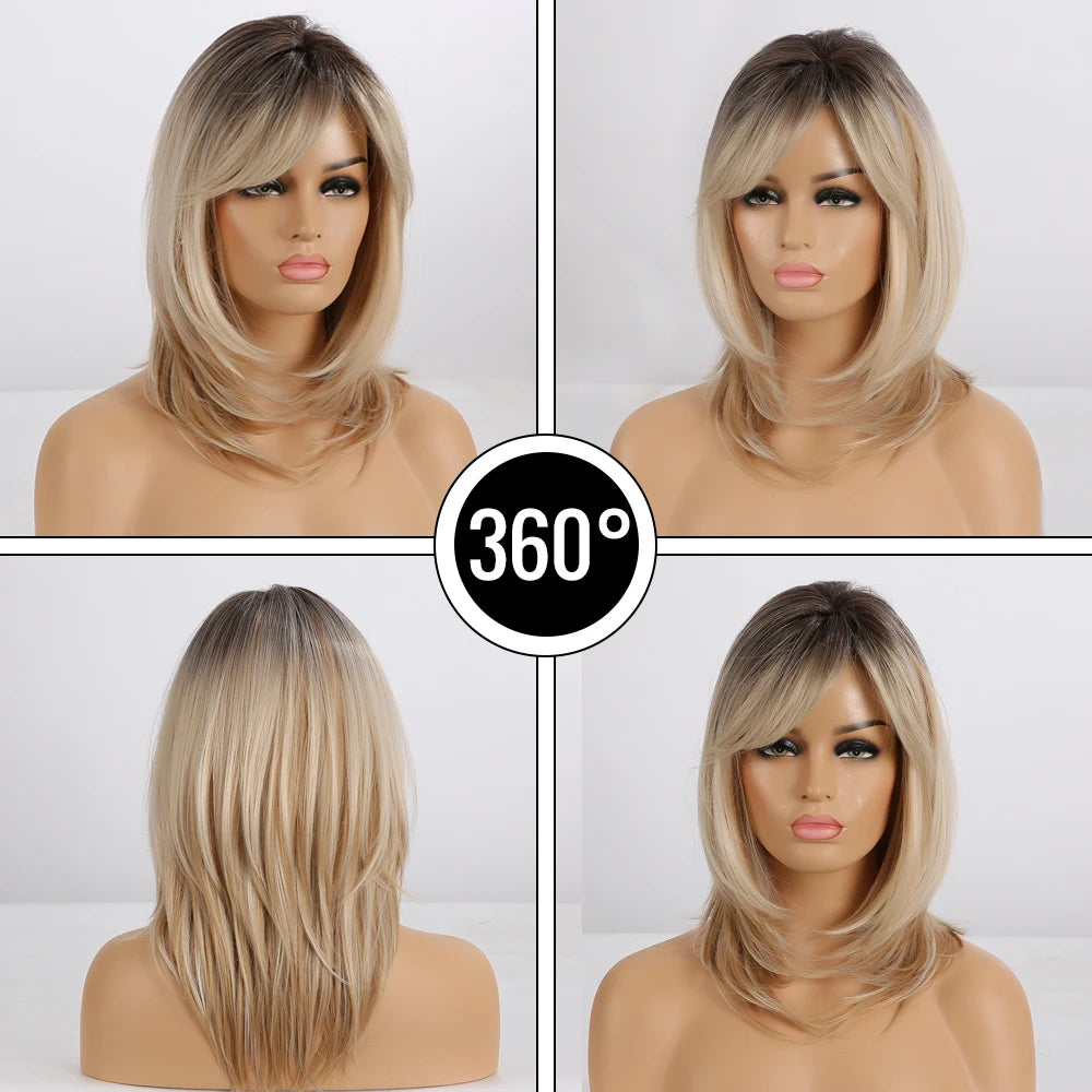 Medium Length Layered Straight Synthetic Wig With Bangs For Women