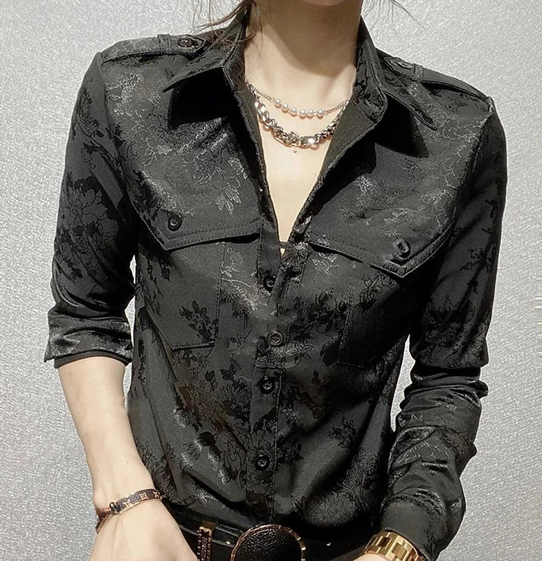 Female Tops Spring and Autumn Full Long Sleeve Women's Shirt Blouse Office Outfits Wear To Work Button Up Formal Loose Green Xl