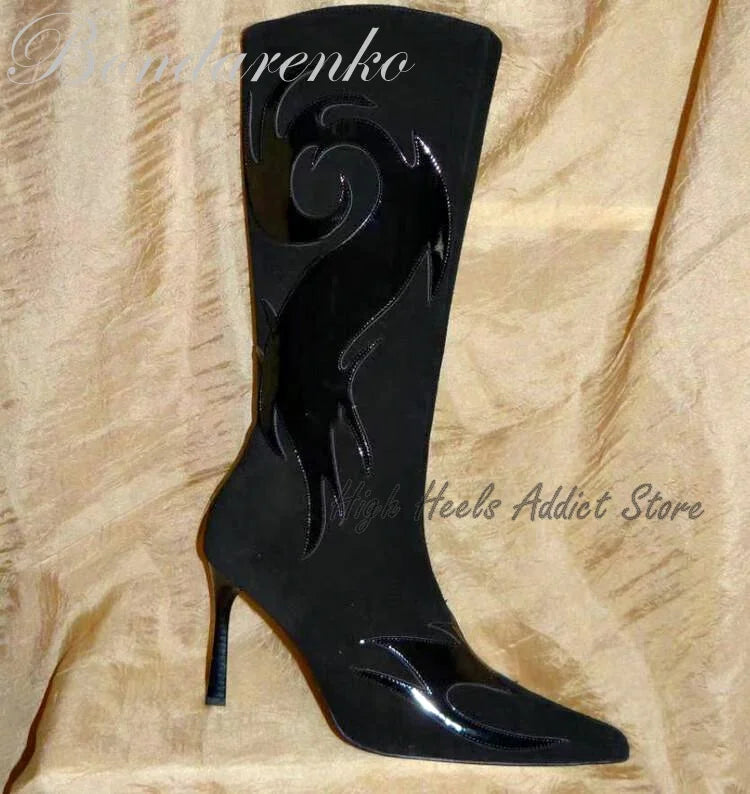 Mid-Calf Pointed Toe Stiletto Suede Boots With Side Zipper For Women
