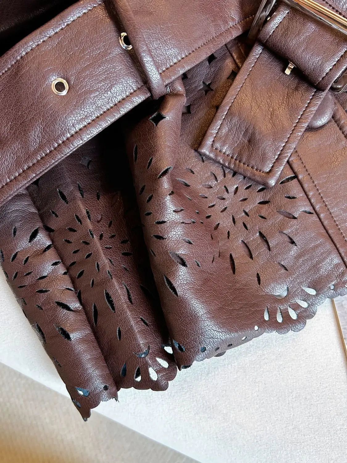 Retro Lapel Belted Leather Sleeveless Vest for Women
