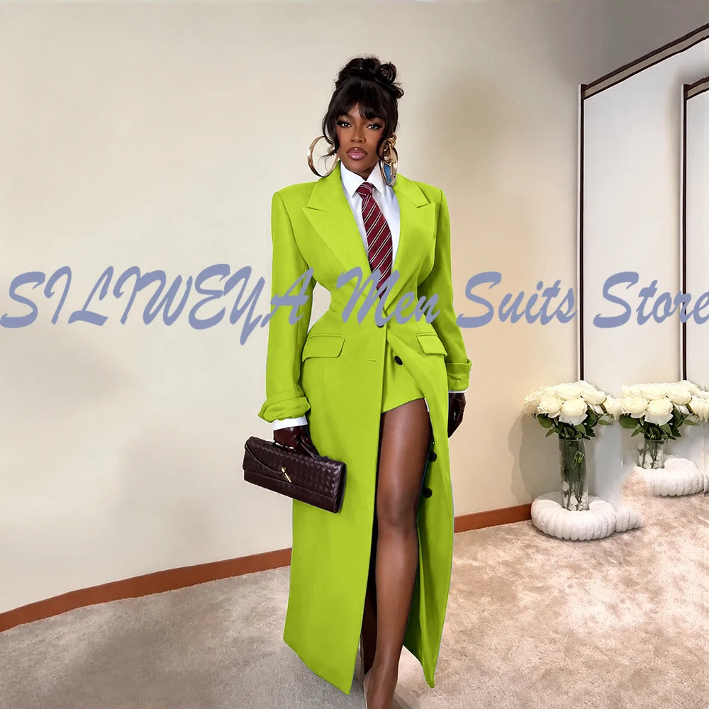 Elegant Long Blazer Coat Women Single Breasted Peak Lapel Full Sleeves 1 Piece Suit Jacket Female 2026 Spring Stylish Tops