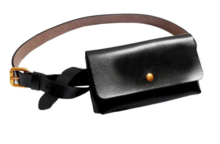 Minimalist Genuine Leather Waist Bag With Belt for Women