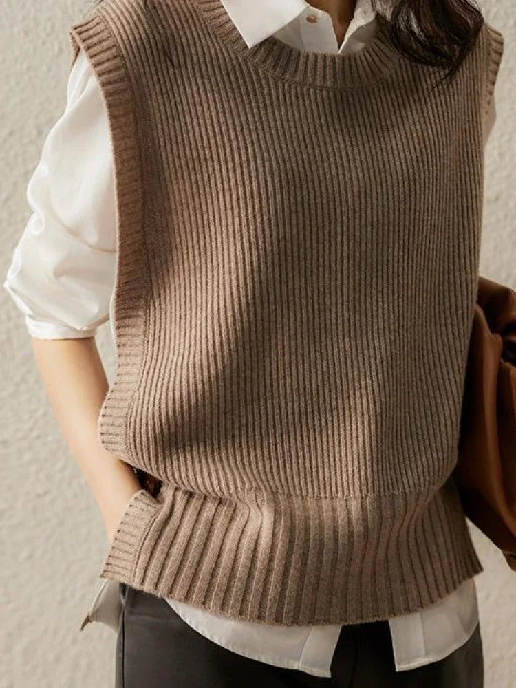 Waistcoat Round O Neck Solid Knit Vests for Women Pullover Lady Sweaters Wool Fashion 2025 Smooth Sleeveless Clothing Winter Y2k