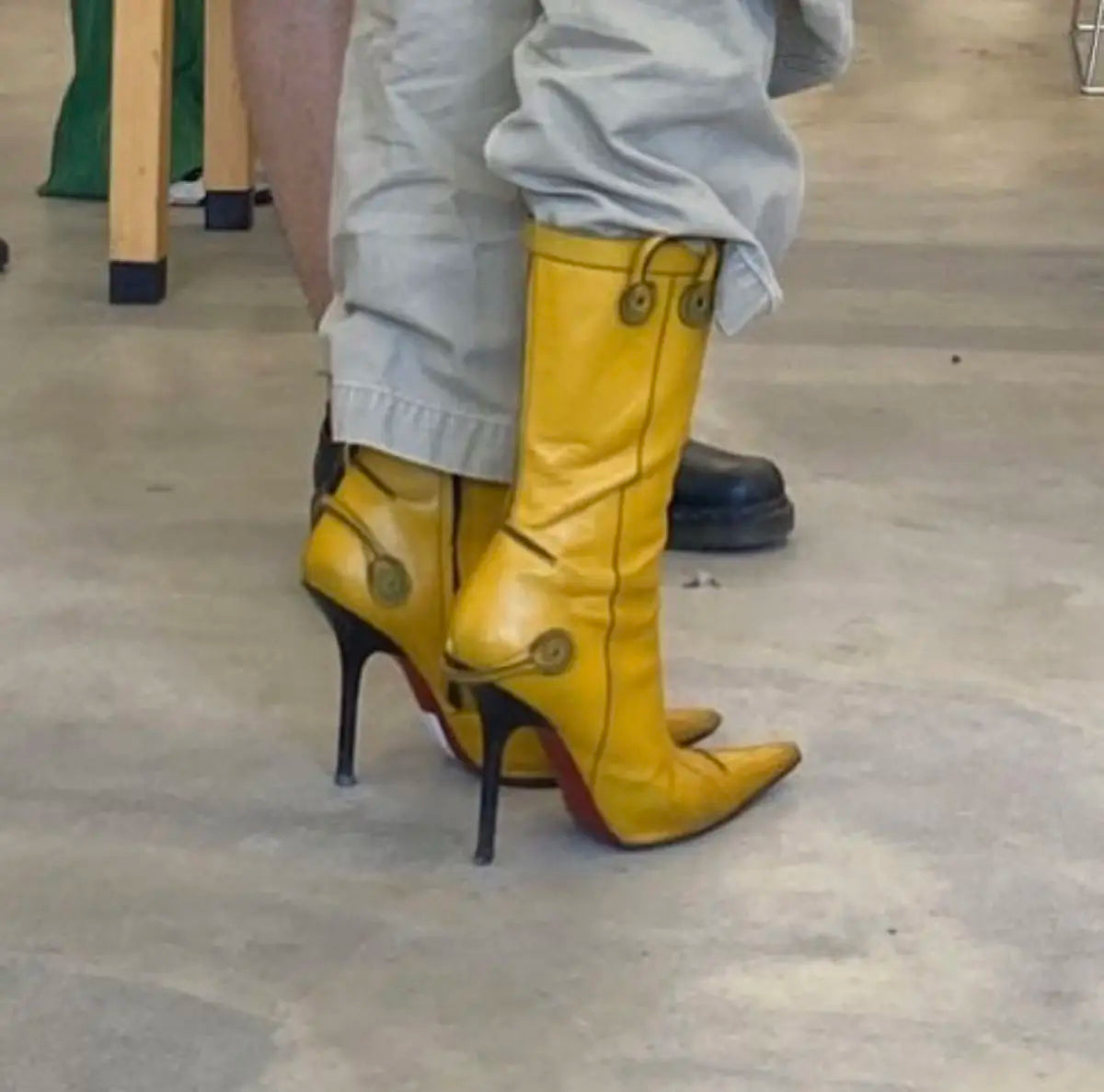 Elegant Yellow Leather Pointy Toe Knee High Boots for Women