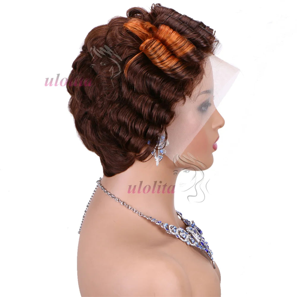Chocolate Brown Pixie Cut Lace Front Human Hair Wig for Women