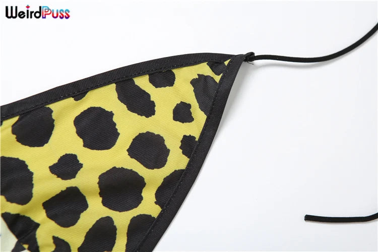 Leopard Print Halter Backless Chiffon Dress for Women