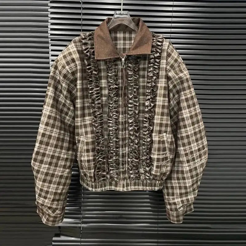 KUCLUT 2025 Autumn New Style Fashion Suit For Women Niche Patchwork Plaid Short Jacket mini Skirt Two-Piece Set Female 1A1237