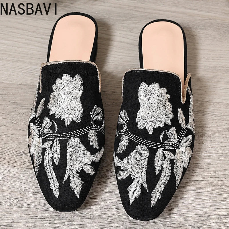 Chic Floral Velvet Embroidered Mules