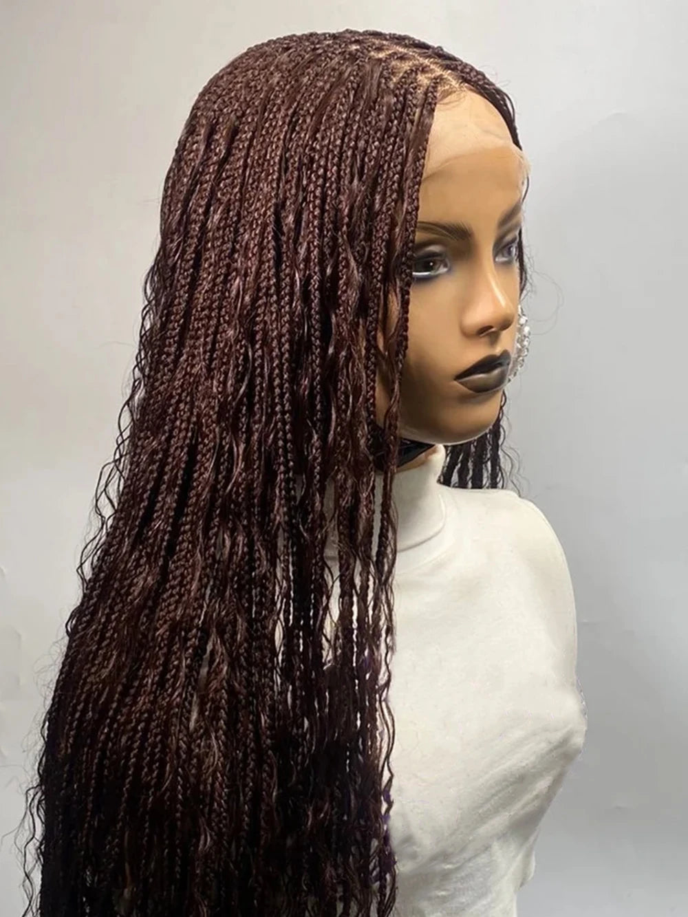 32inch Black Boho Braided Full Lace Wig with HD Lace Crochet Faux Locs Swiss HD Lace Wig for Women