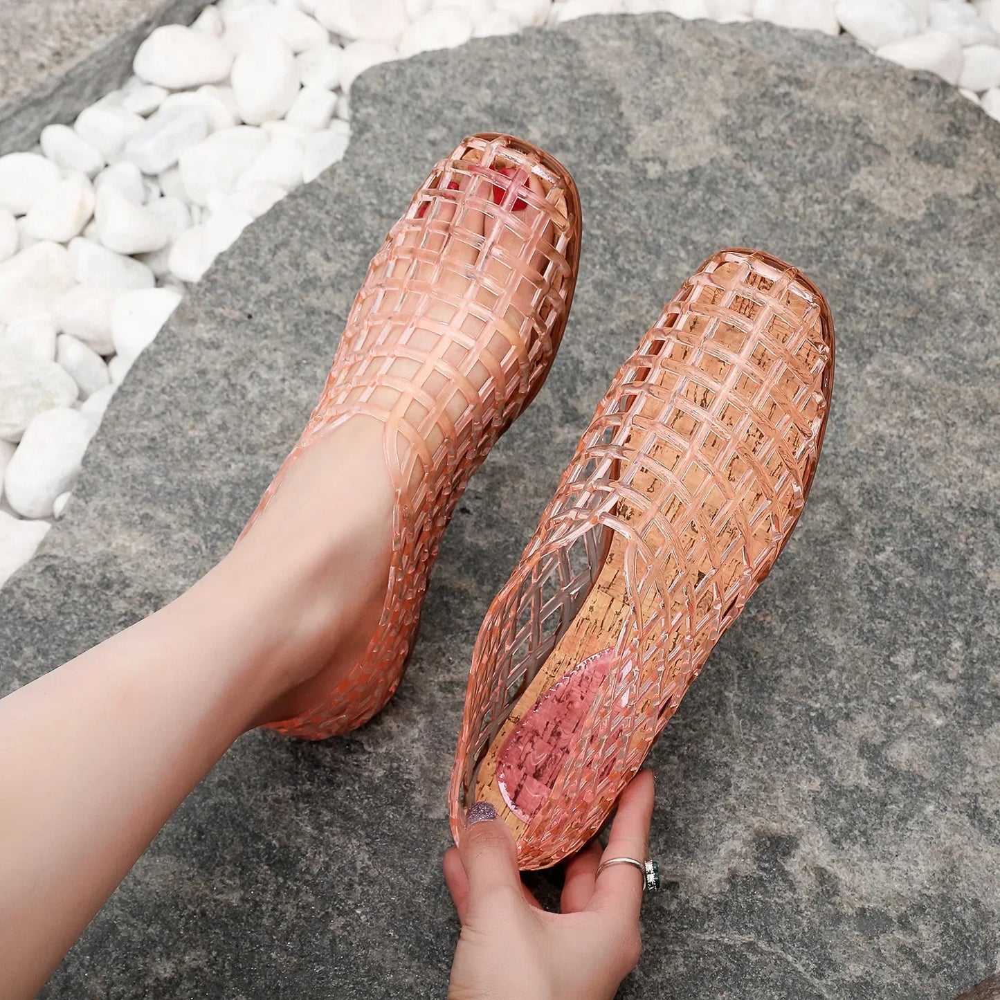Lightweight Breathable Hollow Out Jelly Slides For Women
