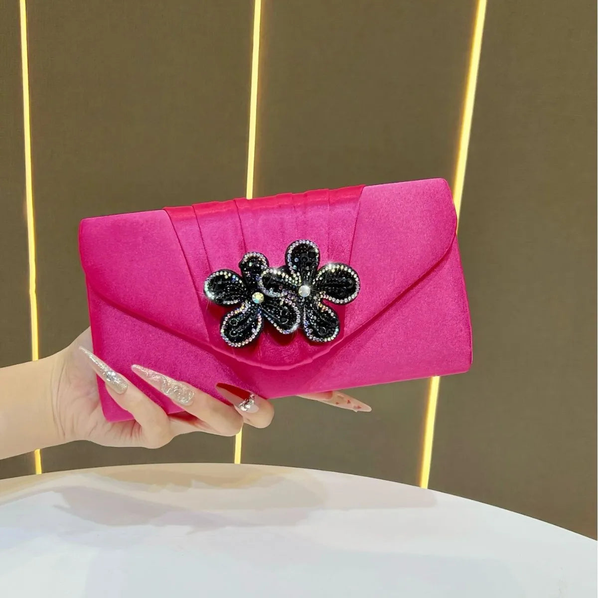 Elegant Satin Diamond Clutch Crossbody Bag for Women