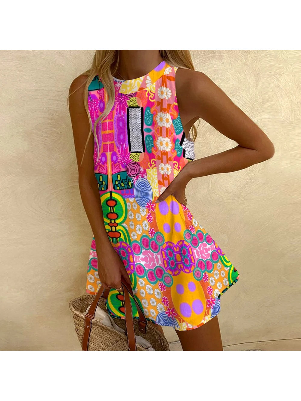 Color Cartoon Hand-Painted Print Dress Y2k Style Girl Fashion Party Dress New High Quality Luxury Women's Clothing