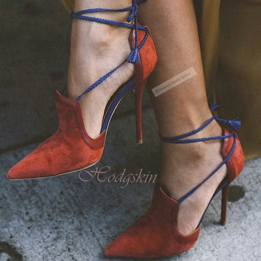 Pointed Toe Suede Lace Up Sandal