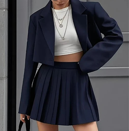 Cropped Blazer And Pleated Mini Skirt Set for Women
