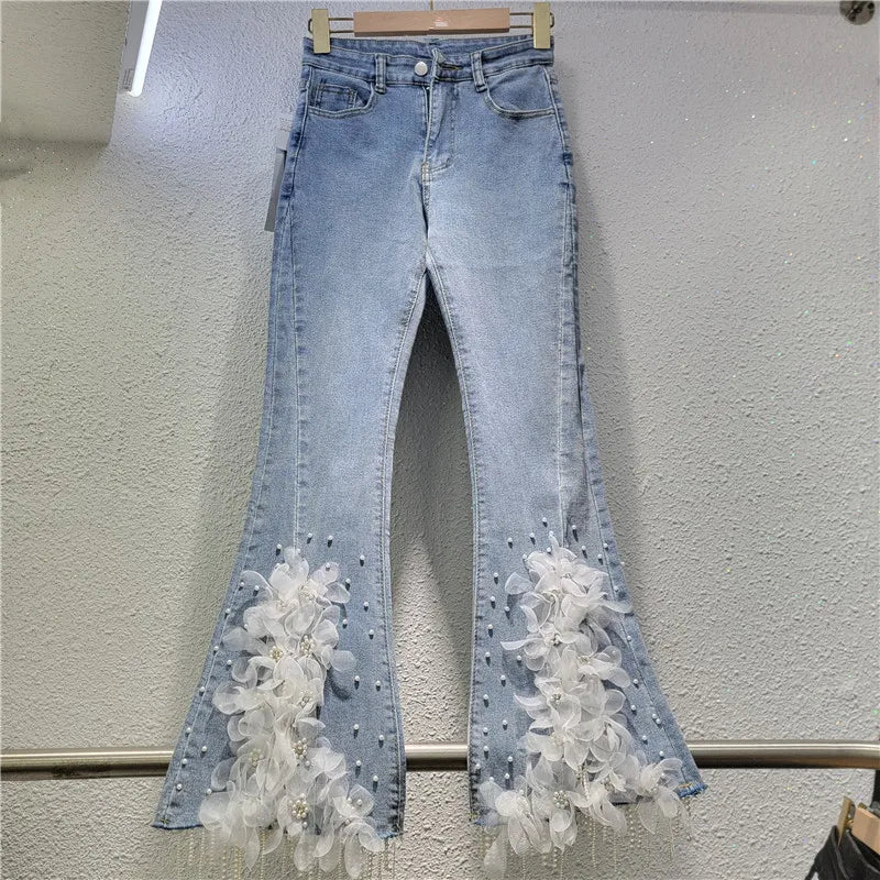 High Waist Floral Embroidered Jeans