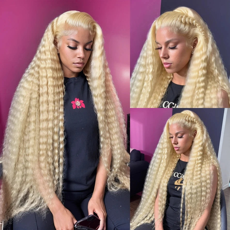 Honey Blonde Deep Wave Lace Front Human Hair Wig for Women