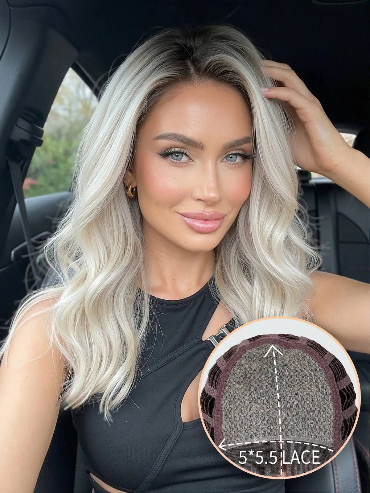 Dark Root Silver Blonde Wavy Lace Front Wig for Women