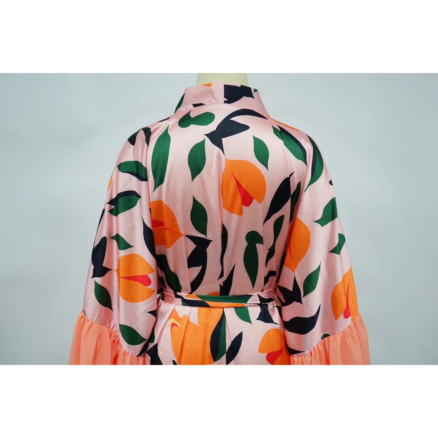 Vintage Floral Printed Chiffon Long Cardigan With Ruffle Sleeves for Women