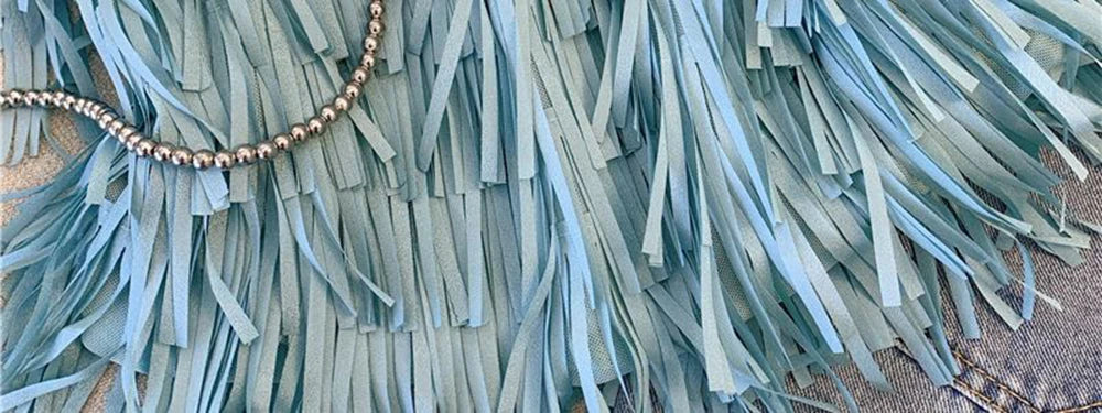 Chic Blue Fringe Tassel Halter Summer Top for Women