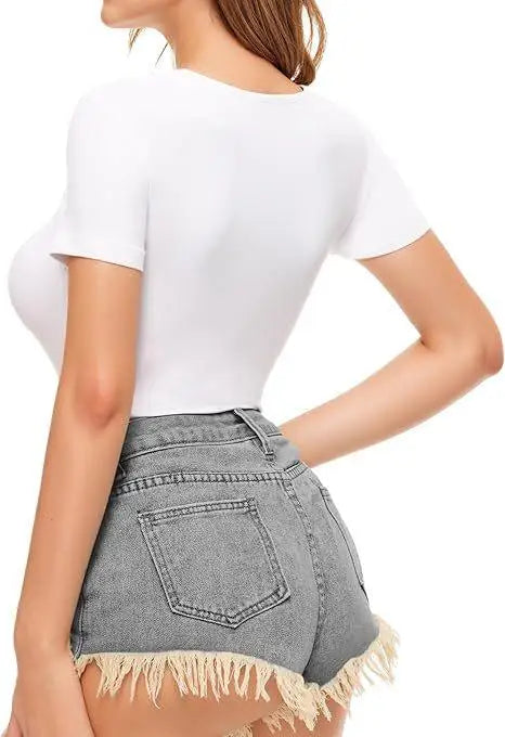Seductive Tops Intricate Hollow Lacework T-Shirt Figure Hugging RoundNeck Blouse Classic Comfortable SolidColor Shirt