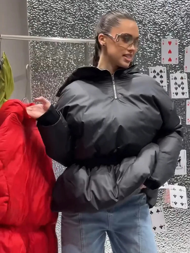 Warm Loose Fit Zipper Jacket With Stand Collar for Women