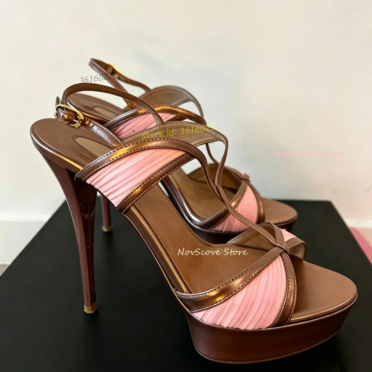 Open Toe Pink Mesh Platform Sandals With Buckle Strap For Women