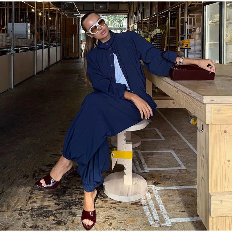 Ruffle Hem Jacket and Jogger Pants Two Piece Set for Women